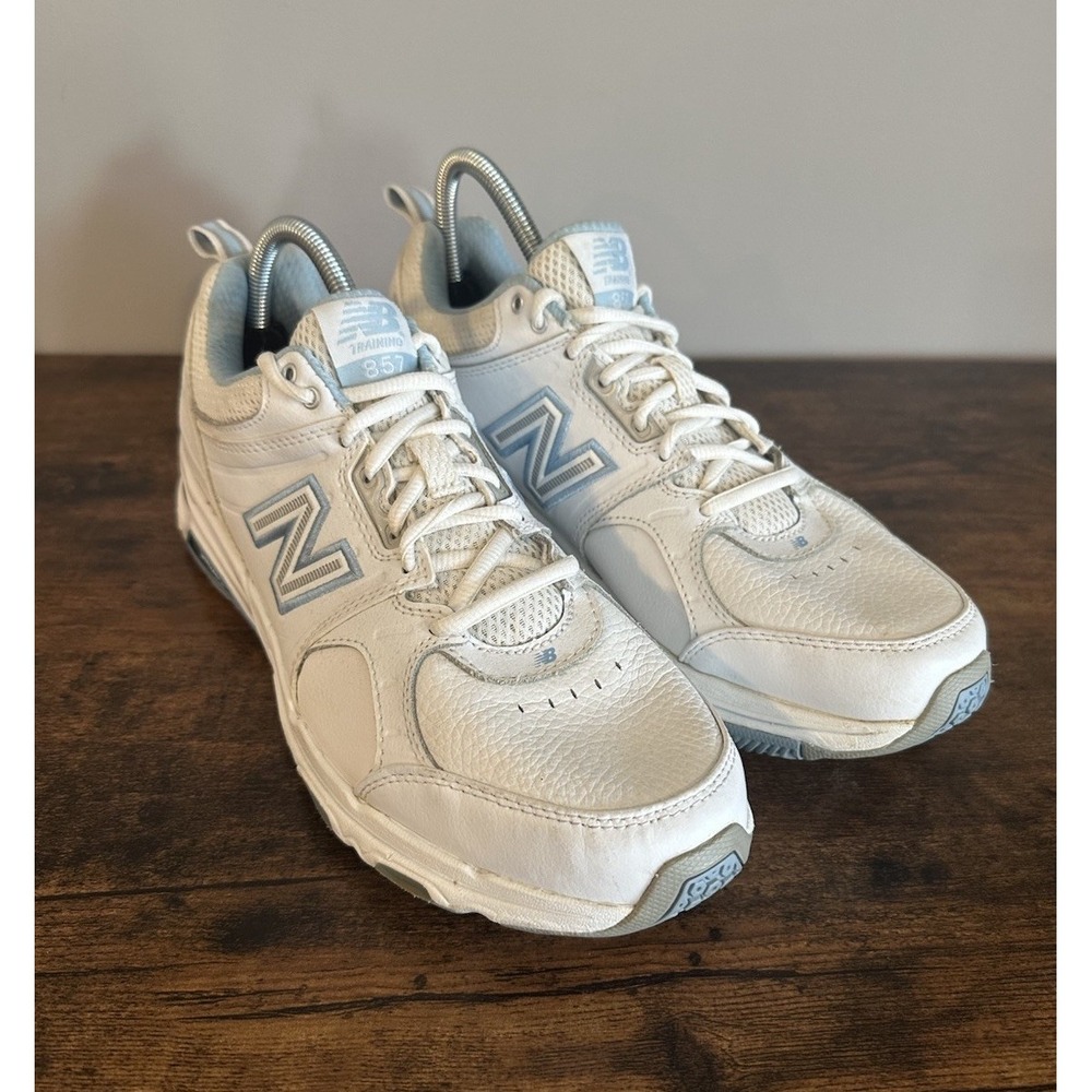 New Balance 857 V2 White Blue Comfort Shoes Sneakers WX857WB2 Womens Size 12